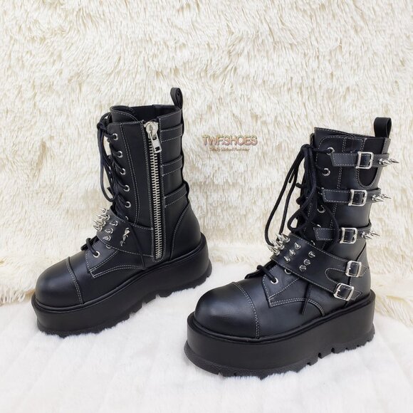 Spiked Strap Goth Punk Platform Boots Slacker 165 - Picture 1 of 16
